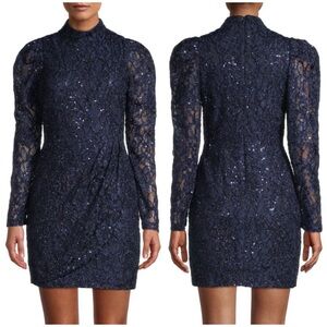 Black Halo By Laurel Berman Santorini Mini Dress Navy Blue Sequin Lace Sz 2